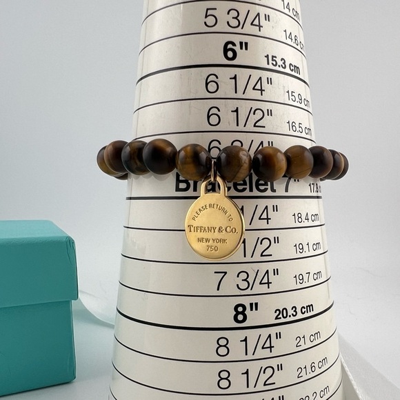 SUPER RARE Return to Tiffany & Co. 8mm Tigers Eye Bead Bracelet 18k Yellow Gold - Picture 5 of 6